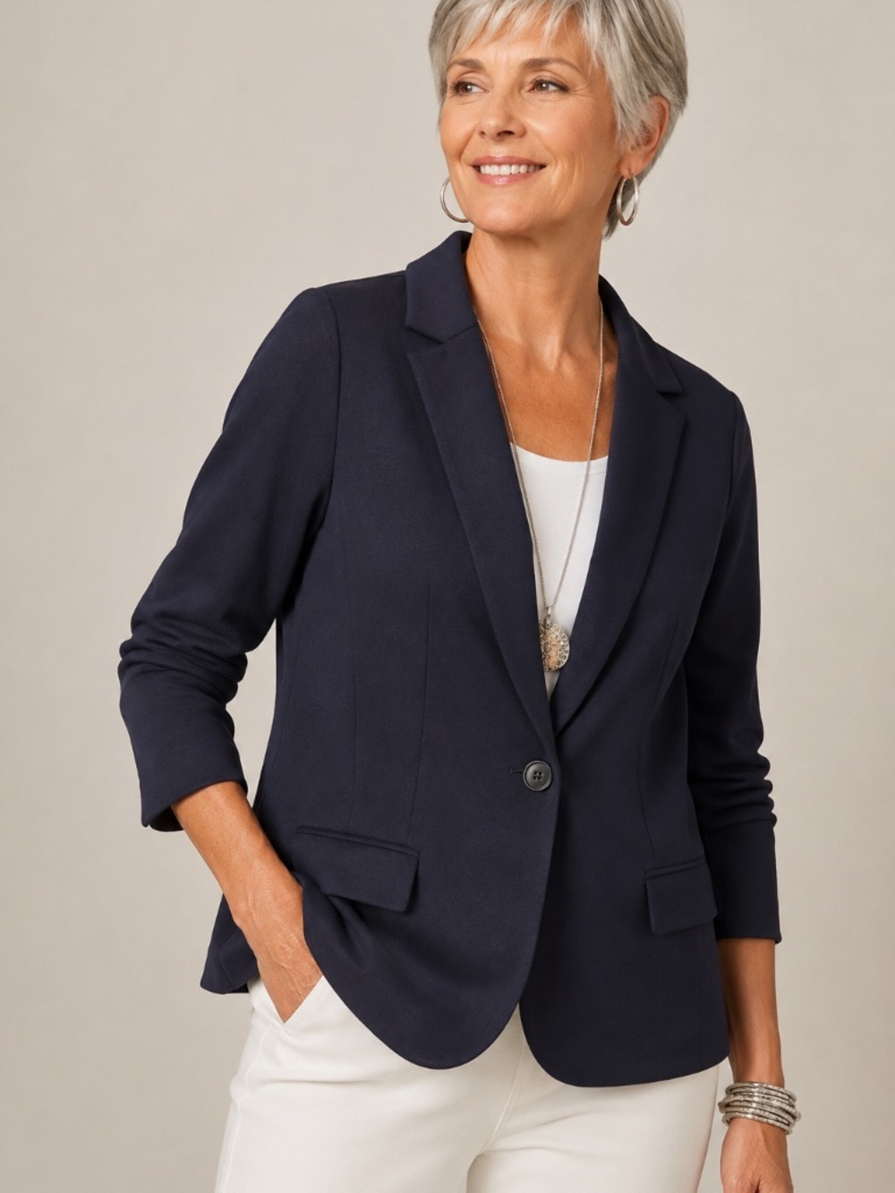 Chicos Ponte Knit Blazer Ink Dark Blue New With Tags